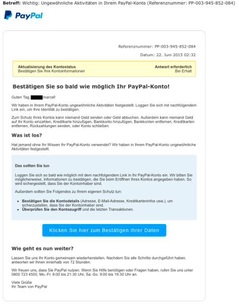 Phishing Mail PayPal